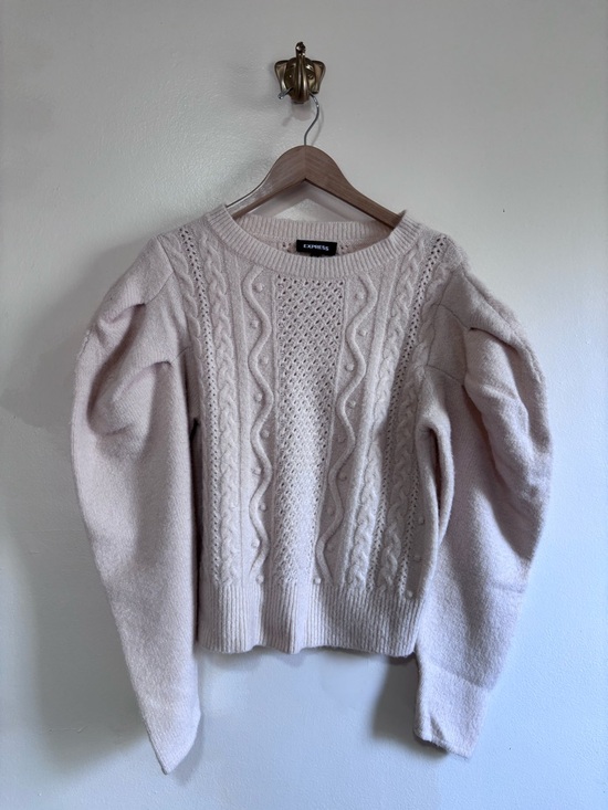 Express Sweaters - Express Women's Light Pink Puff Sleeve Cable Knit Sweater size SP